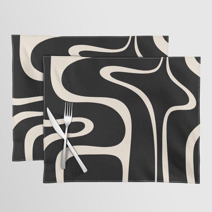 Copacetic Retro Abstract Black and Almond Cream Placemat Gallery Image 1