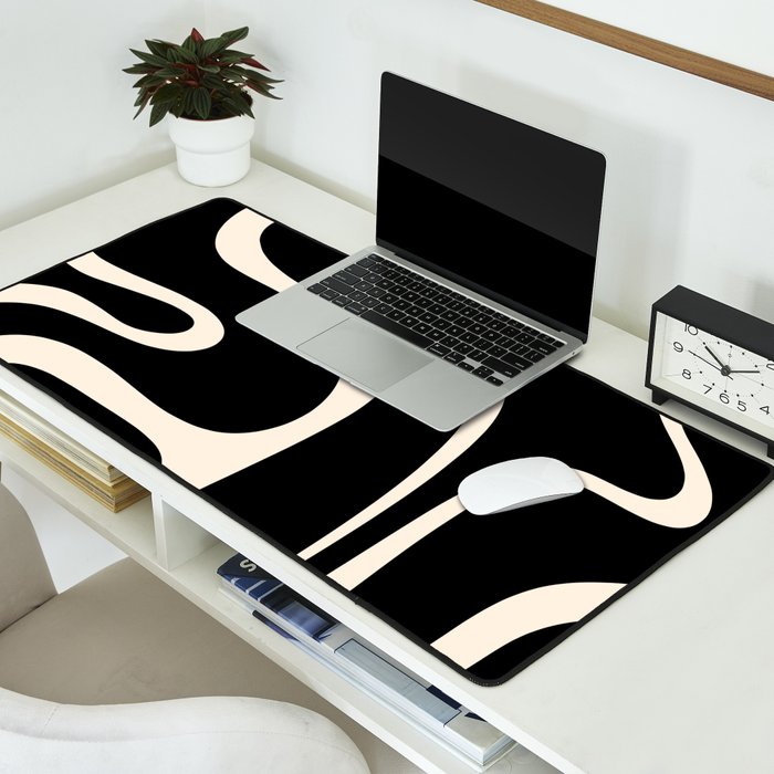 Copacetic Retro Abstract Black and Almond Cream Desk Mat Gallery Image 2