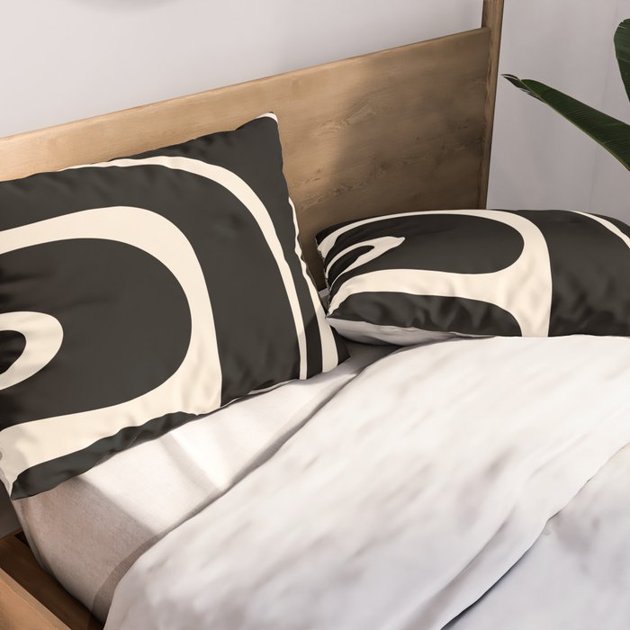 Copacetic Retro Abstract Black and Almond Cream Pillow Sham Gallery Image 2