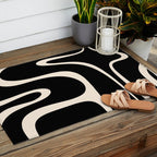 Copacetic Retro Abstract Black and Almond Cream Outdoor Rug Gallery Image 2