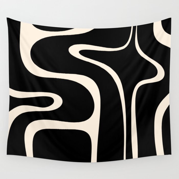 Copacetic Retro Abstract Black and Almond Cream Wall Tapestry Gallery Image 4