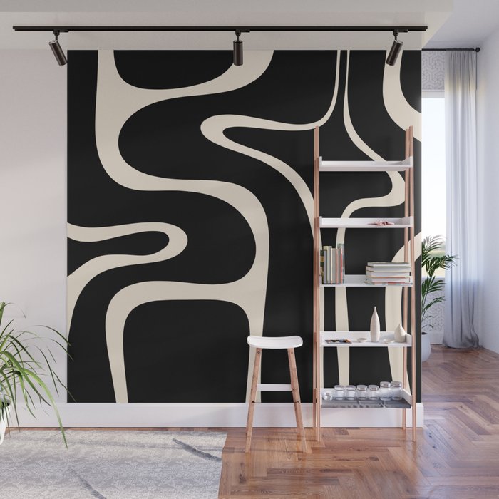 Copacetic Retro Abstract Black and Almond Cream Wall Mural Gallery Image 1