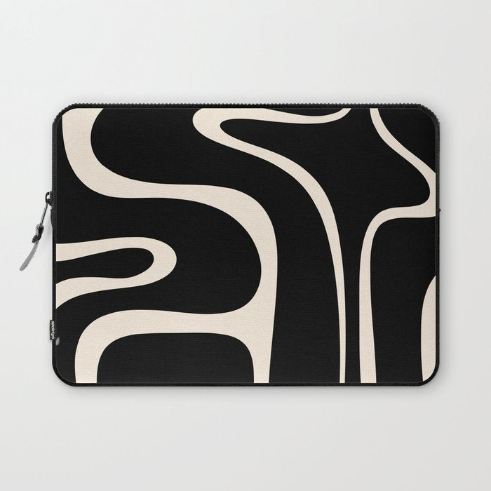 Copacetic Retro Abstract Black and Almond Cream Laptop Sleeve Gallery Image 1