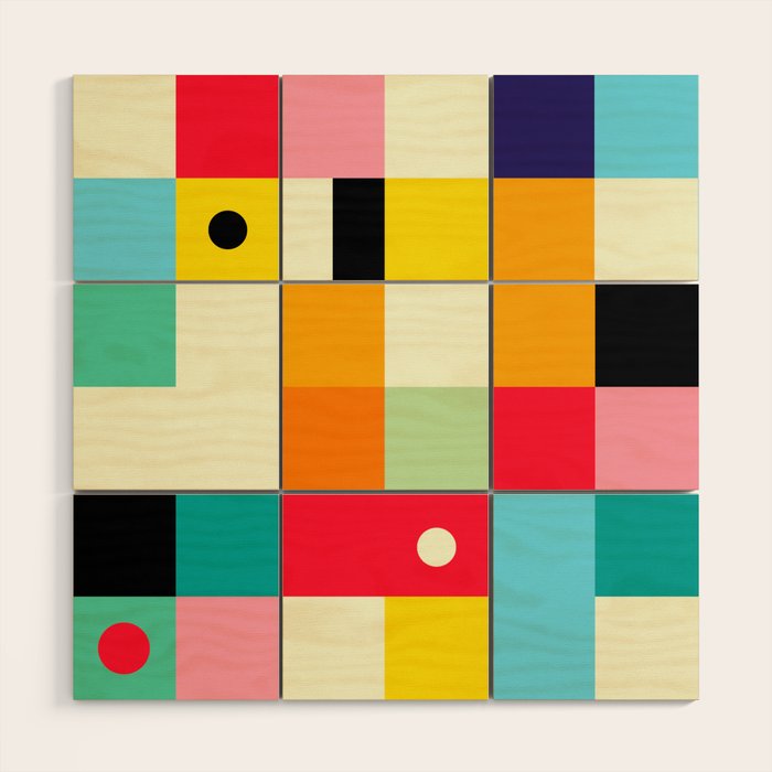 Geometric Bauhaus Pattern | Retro Arcade Video Game | Abstract Shapes Wood Wall Art Gallery Image 1