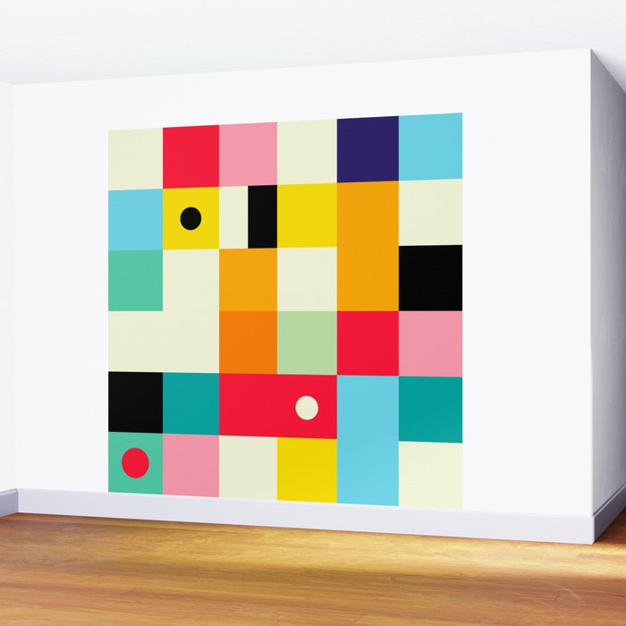 Geometric Bauhaus Pattern | Retro Arcade Video Game | Abstract Shapes Wall Mural Gallery Image 2