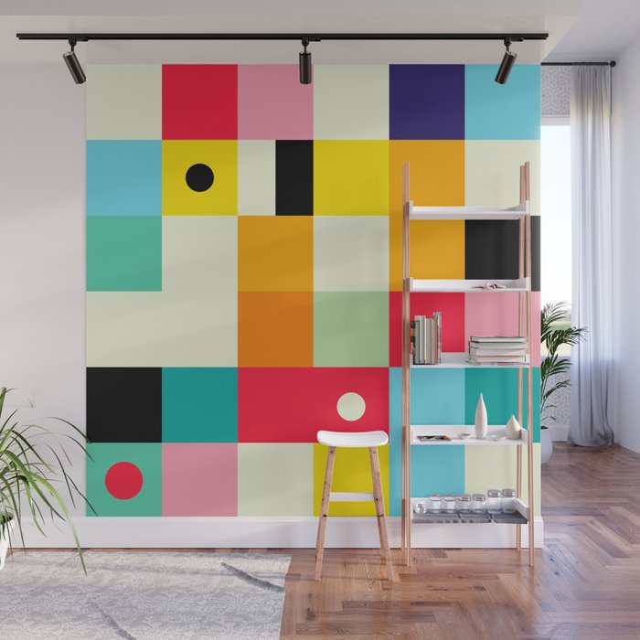 Geometric Bauhaus Pattern | Retro Arcade Video Game | Abstract Shapes Wall Mural Gallery Image 1