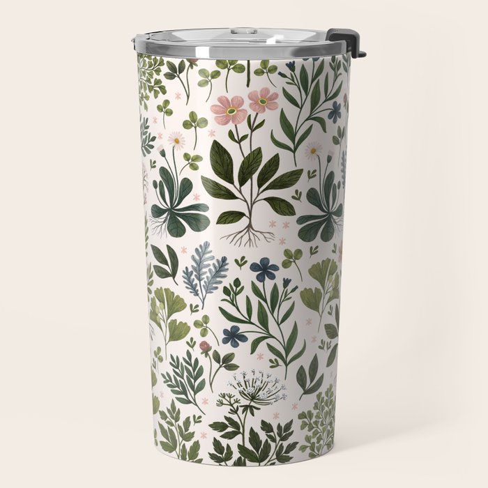 Herbarium ~ vintage inspired botanical art print ~ white Travel Mug Gallery Image 2