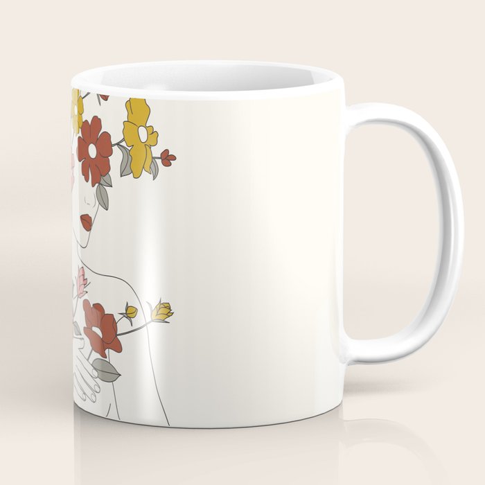 Colorful Thoughts Minimal Line Art Woman with Wild Roses Coffee Mug Gallery Image 1