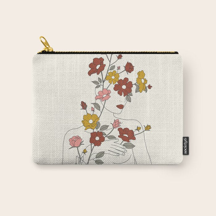 Colorful Thoughts Minimal Line Art Woman with Wild Roses Carry All Pouch Gallery Image 1