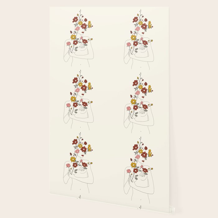 Colorful Thoughts Minimal Line Art Woman with Wild Roses Wallpaper Gallery Image 2