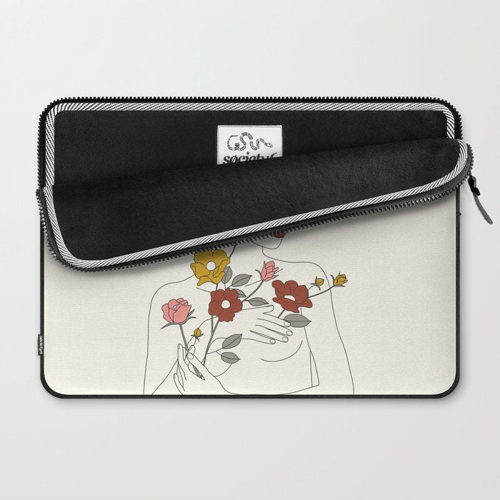 Colorful Thoughts Minimal Line Art Woman with Wild Roses Laptop Sleeve Gallery Image 2