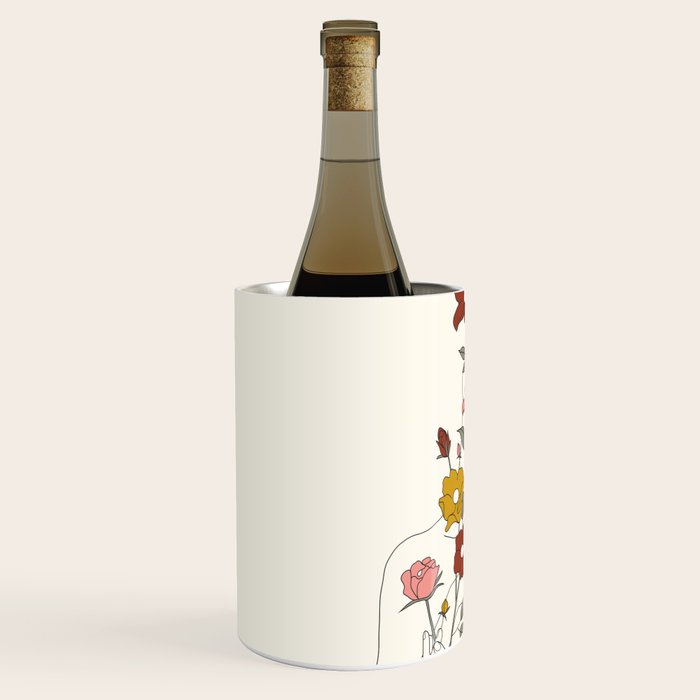 Colorful Thoughts Minimal Line Art Woman with Wild Roses Wine Chiller Gallery Image 2