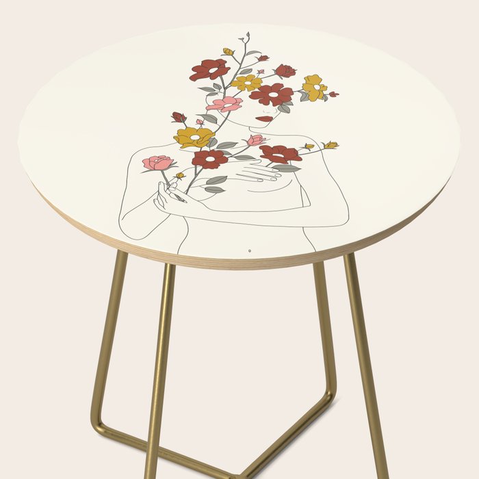 Colorful Thoughts Minimal Line Art Woman with Wild Roses Side Table Gallery Image 2