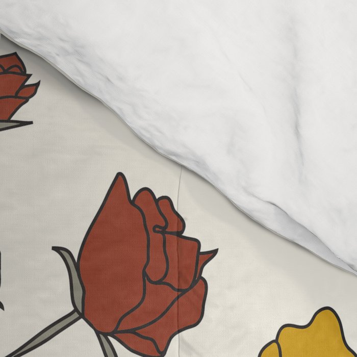 Colorful Thoughts Minimal Line Art Woman with Wild Roses Comforter Gallery Image 4