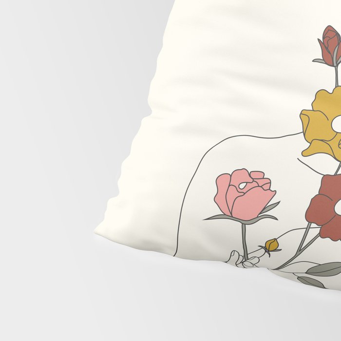 Colorful Thoughts Minimal Line Art Woman with Wild Roses Pillow Sham Gallery Image 4
