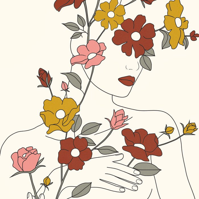 Colorful Thoughts Minimal Line Art Woman with Wild Roses Coffee Mug Gallery Image 2