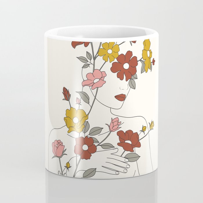 Colorful Thoughts Minimal Line Art Woman with Wild Roses Coffee Mug Gallery Image 4