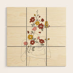 Colorful Thoughts Minimal Line Art Woman with Wild Roses Wood Wall Art Gallery Image 1