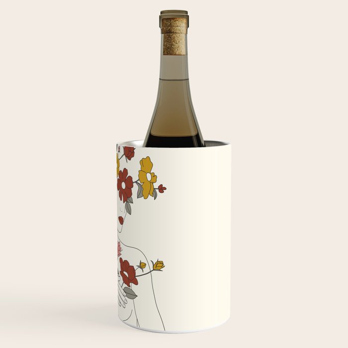 Colorful Thoughts Minimal Line Art Woman with Wild Roses Wine Chiller Gallery Image 3