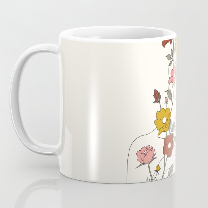 Colorful Thoughts Minimal Line Art Woman with Wild Roses Coffee Mug Gallery Image 3
