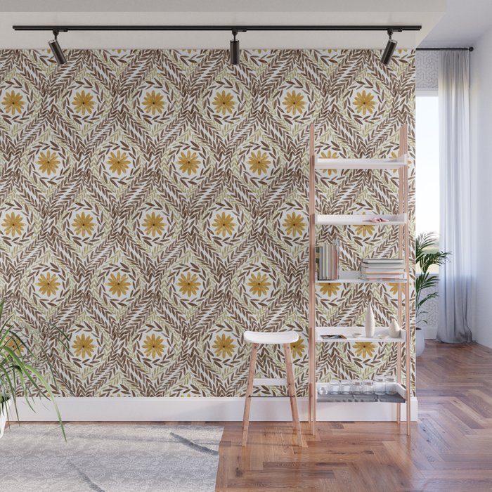 Golden Daisy Swirl Wall Mural Gallery Image 1