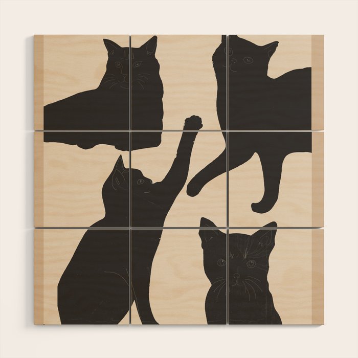 The Abstract Black Cats Wood Wall Art Gallery Image 1