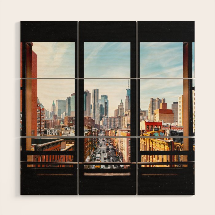New York City Window Panoramic Wood Wall Art Gallery Image 1