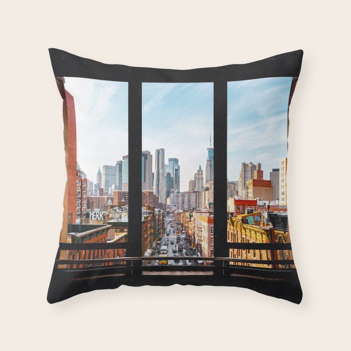 New York City Window Panoramic Throw Pillow Gallery Image 6