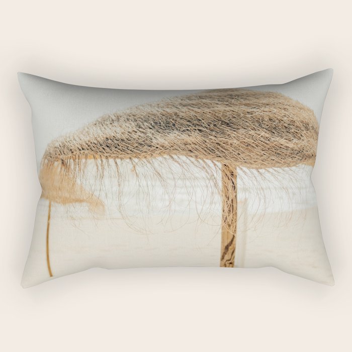 Beach Dreams III - straw beach umbrellas photography by Ingrid Beddoes Rectangular Pillow Gallery Image 2