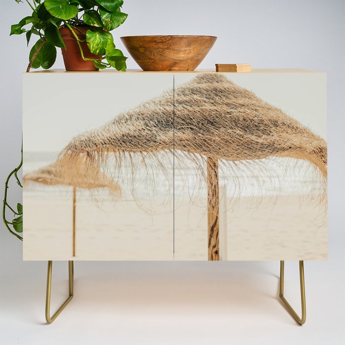 Beach Dreams III - straw beach umbrellas photography by Ingrid Beddoes Credenza Gallery Image 1