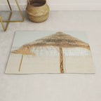 Beach Dreams III - straw beach umbrellas photography by Ingrid Beddoes Rug Gallery Image 1