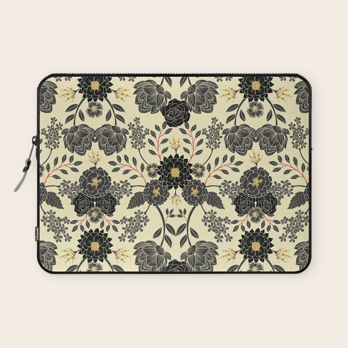Gray, Black, Cream, Yellow & Red Sophisticated Floral Pattern Laptop Sleeve Gallery Image 1