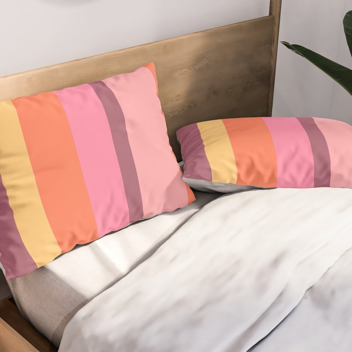 Retro Modern Vertical Stripe Pattern Pink Orange Yellow Purple  Pillow Sham Gallery Image 2