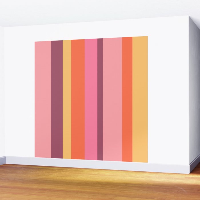 Retro Modern Vertical Stripe Pattern Pink Orange Yellow Purple  Wall Mural Gallery Image 2