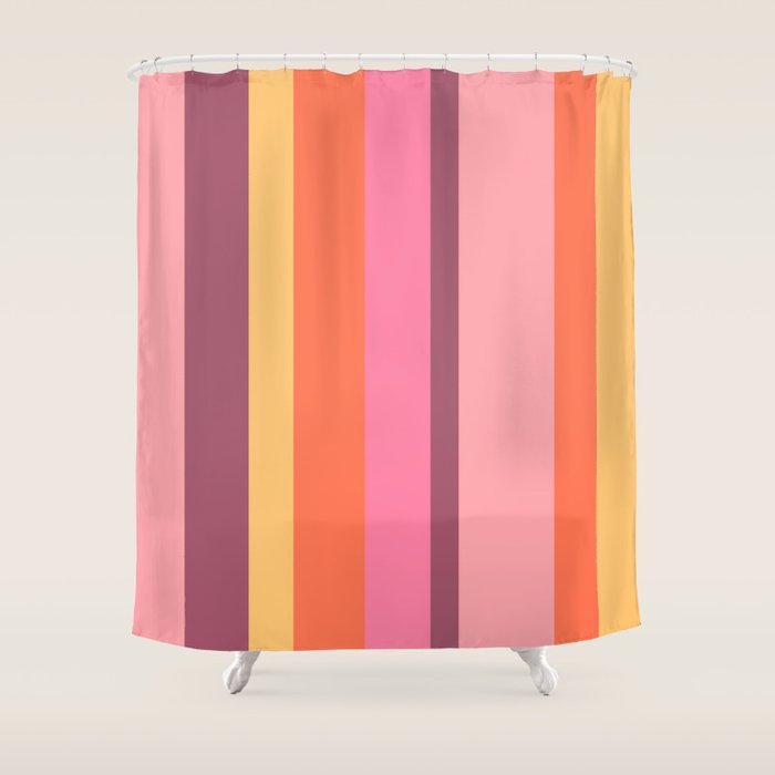 Retro Modern Vertical Stripe Pattern Pink Orange Yellow Purple  Shower Curtain Gallery Image 1