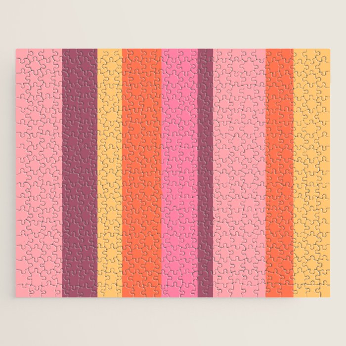 Retro Modern Vertical Stripe Pattern Pink Orange Yellow Purple  Jigsaw Puzzle Gallery Image 1