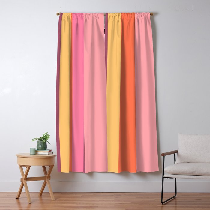 Retro Modern Vertical Stripe Pattern Pink Orange Yellow Purple  Window Curtain Gallery Image 5