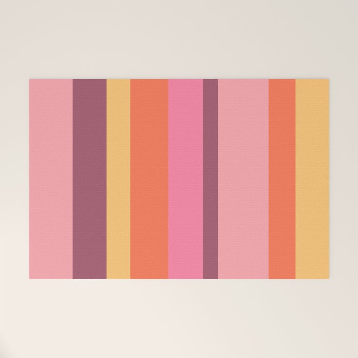 Retro Modern Vertical Stripe Pattern Pink Orange Yellow Purple  Welcome Mat Gallery Image 1