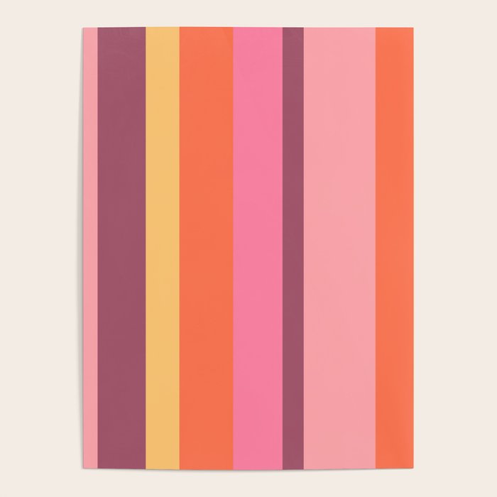 Retro Modern Vertical Stripe Pattern Pink Orange Yellow Purple  Poster Gallery Image 1