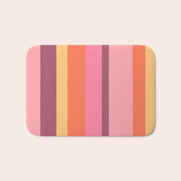 Retro Modern Vertical Stripe Pattern Pink Orange Yellow Purple  Bath Mat Gallery Image 1