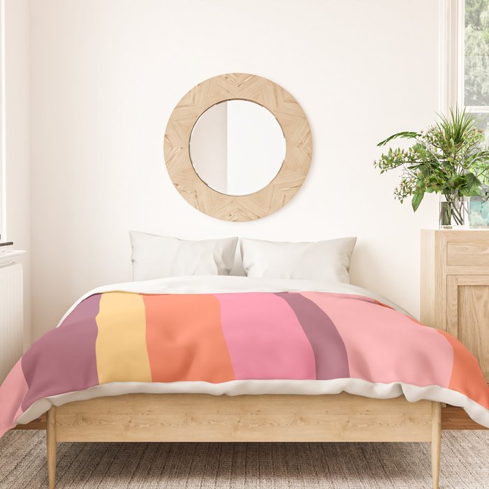 Retro Modern Vertical Stripe Pattern Pink Orange Yellow Purple  Duvet Cover Gallery Image 3