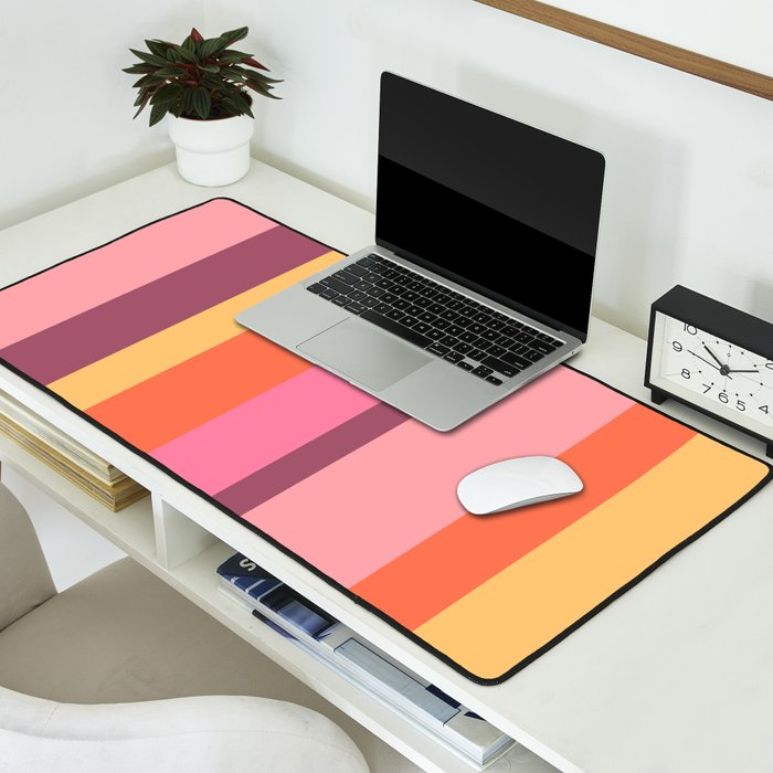 Retro Modern Vertical Stripe Pattern Pink Orange Yellow Purple  Desk Mat Gallery Image 2