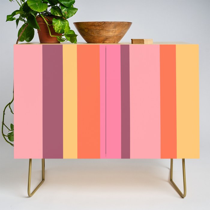 Retro Modern Vertical Stripe Pattern Pink Orange Yellow Purple  Credenza Gallery Image 1