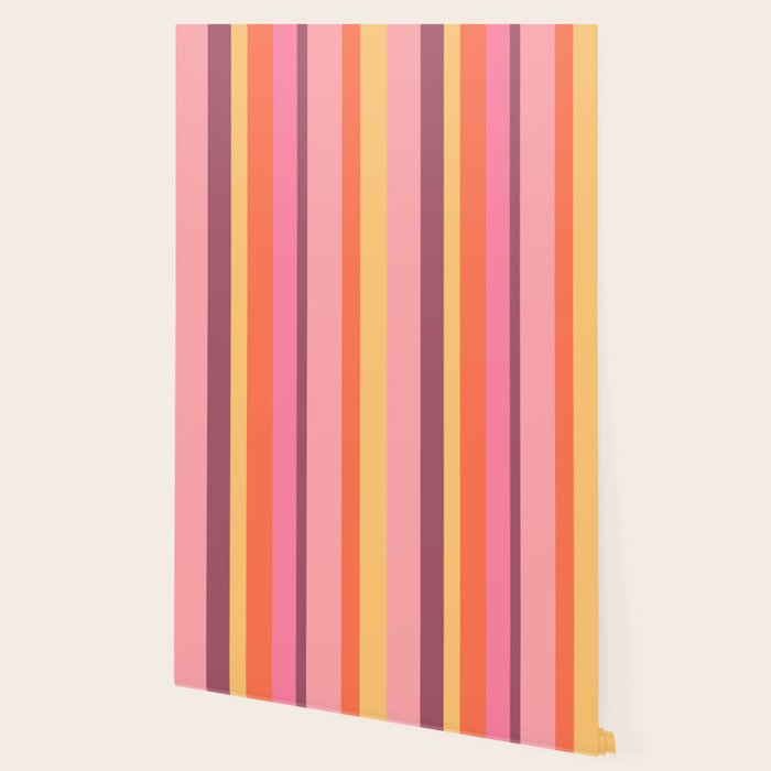 Retro Modern Vertical Stripe Pattern Pink Orange Yellow Purple  Wallpaper Gallery Image 2