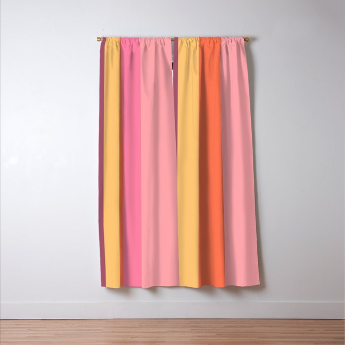 Retro Modern Vertical Stripe Pattern Pink Orange Yellow Purple  Window Curtain Gallery Image 3