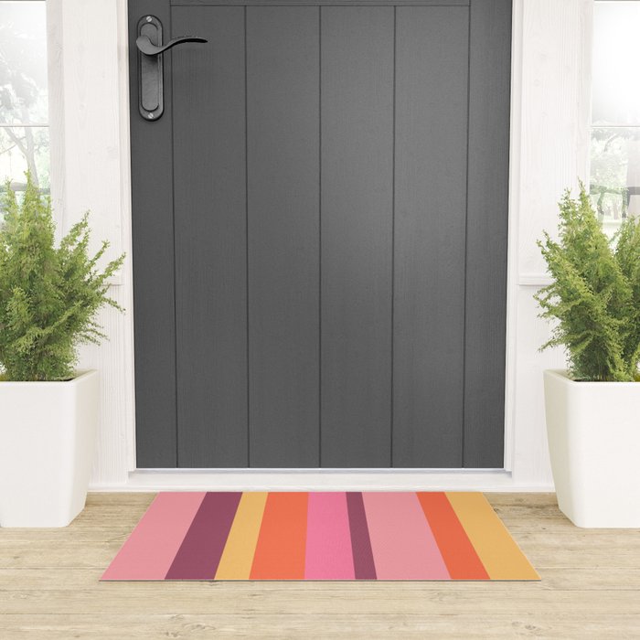 Retro Modern Vertical Stripe Pattern Pink Orange Yellow Purple  Welcome Mat Gallery Image 3