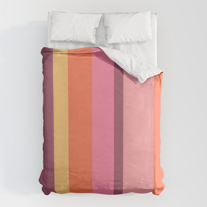 Retro Modern Vertical Stripe Pattern Pink Orange Yellow Purple  Duvet Cover Gallery Image 1