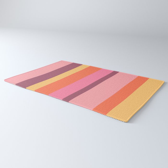 Retro Modern Vertical Stripe Pattern Pink Orange Yellow Purple  Rug Gallery Image 3