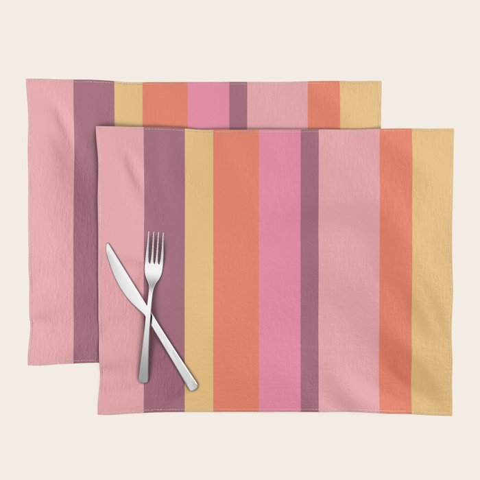 Retro Modern Vertical Stripe Pattern Pink Orange Yellow Purple  Placemat Gallery Image 1