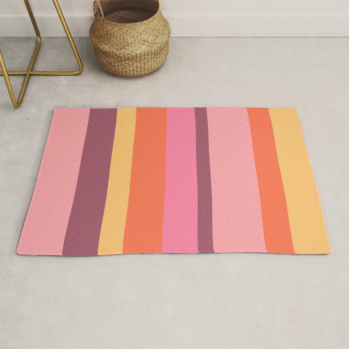 Retro Modern Vertical Stripe Pattern Pink Orange Yellow Purple  Rug Gallery Image 1